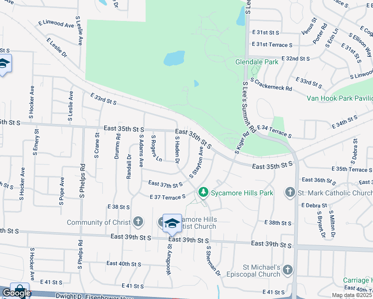 map of restaurants, bars, coffee shops, grocery stores, and more near 3514 Woodbury Street in Independence