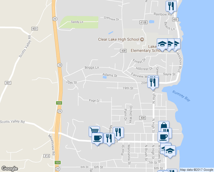 map of restaurants, bars, coffee shops, grocery stores, and more near 992 19th Street in Lakeport