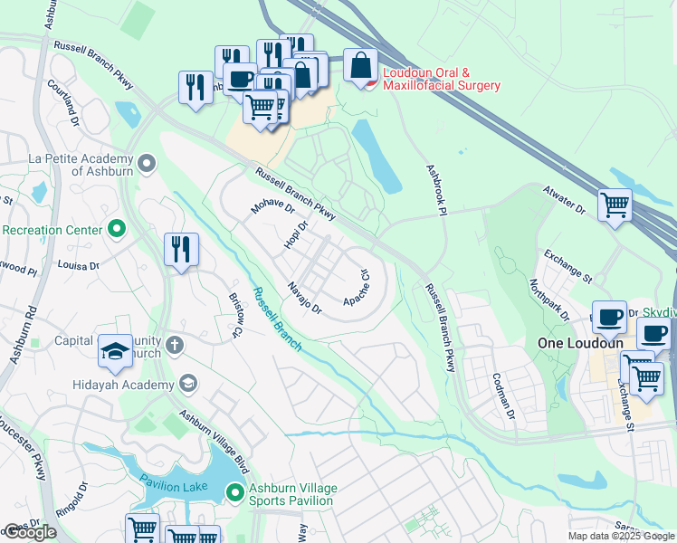 map of restaurants, bars, coffee shops, grocery stores, and more near 44312 Crow Court in Ashburn