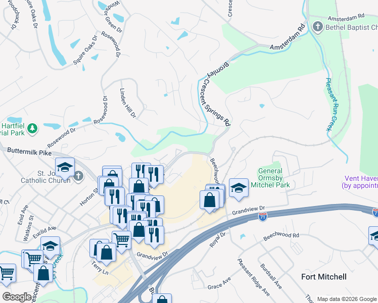 map of restaurants, bars, coffee shops, grocery stores, and more near 2312-2324 Anderson Road in Fort Mitchell
