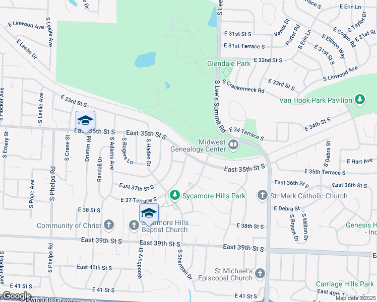 map of restaurants, bars, coffee shops, grocery stores, and more near 15800 East 35th Street South in Independence