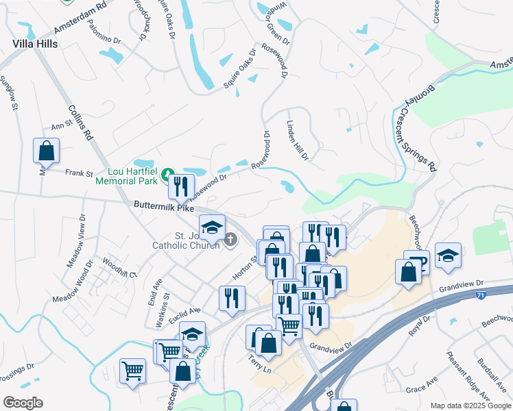 map of restaurants, bars, coffee shops, grocery stores, and more near 2324 Crestbrook Drive in Crescent Springs