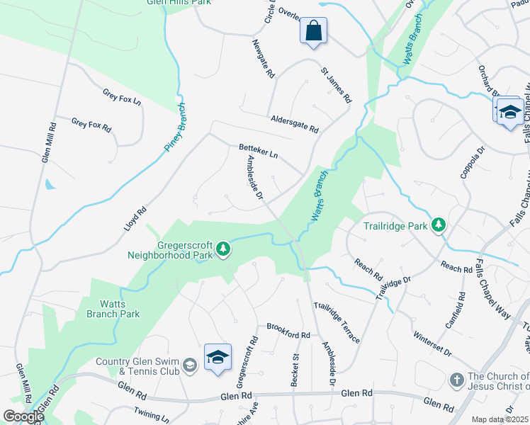 map of restaurants, bars, coffee shops, grocery stores, and more near 12130 Ambleside Drive in Potomac