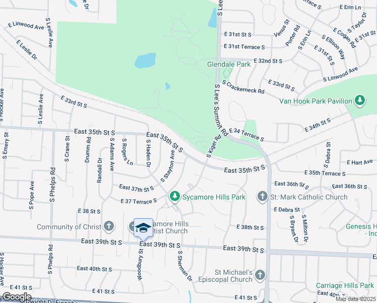 map of restaurants, bars, coffee shops, grocery stores, and more near 15800 East 35th Street South in Independence