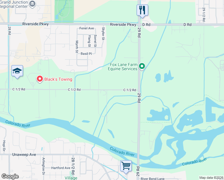 map of restaurants, bars, coffee shops, grocery stores, and more near 2877-2885 C 1/2 Road in Grand Junction