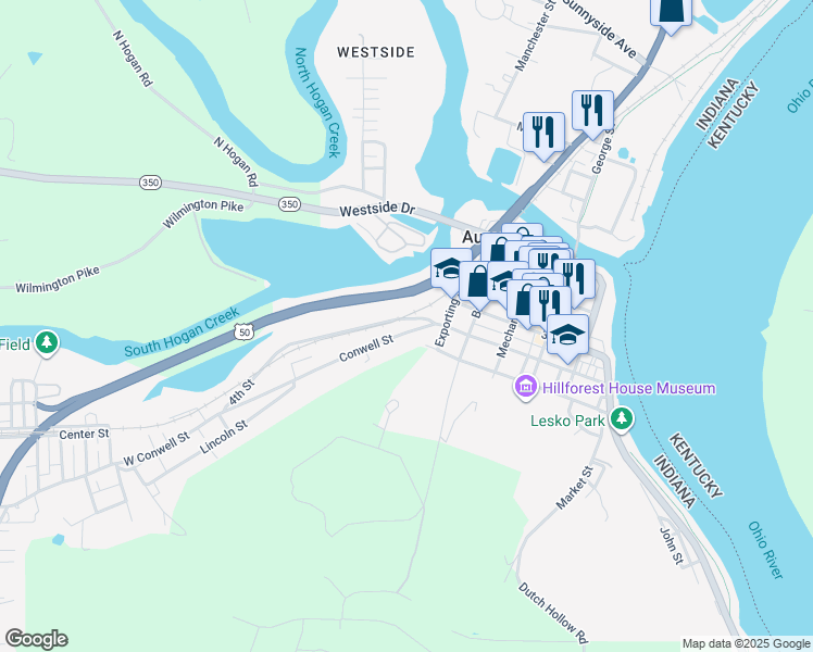 map of restaurants, bars, coffee shops, grocery stores, and more near 110 Conwell Street in Aurora