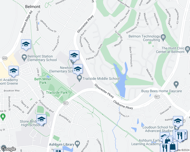 map of restaurants, bars, coffee shops, grocery stores, and more near 20223 Kiawah Island Drive in Ashburn