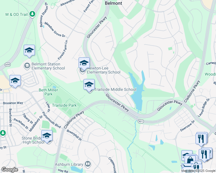 map of restaurants, bars, coffee shops, grocery stores, and more near 20223 Kiawah Island Drive in Ashburn