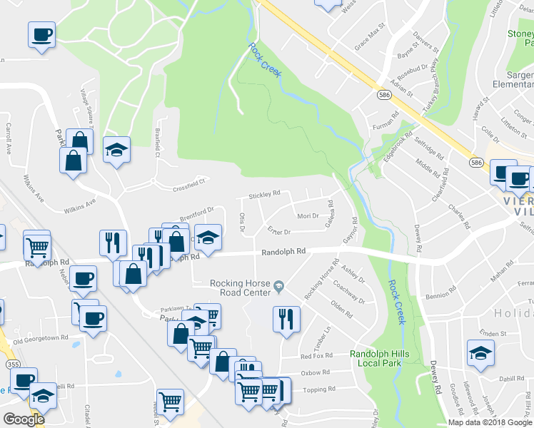 map of restaurants, bars, coffee shops, grocery stores, and more near 12112 Hunters Lane in Rockville