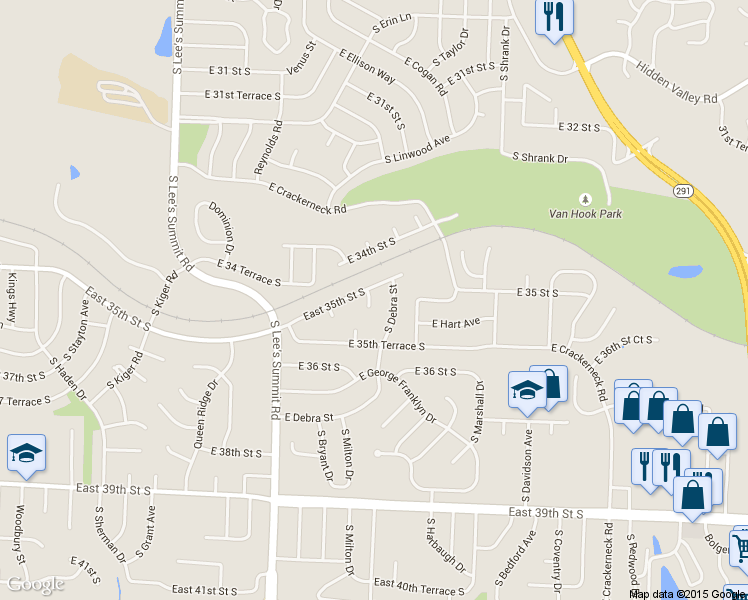 map of restaurants, bars, coffee shops, grocery stores, and more near 16649 East 35th Circle South in Independence