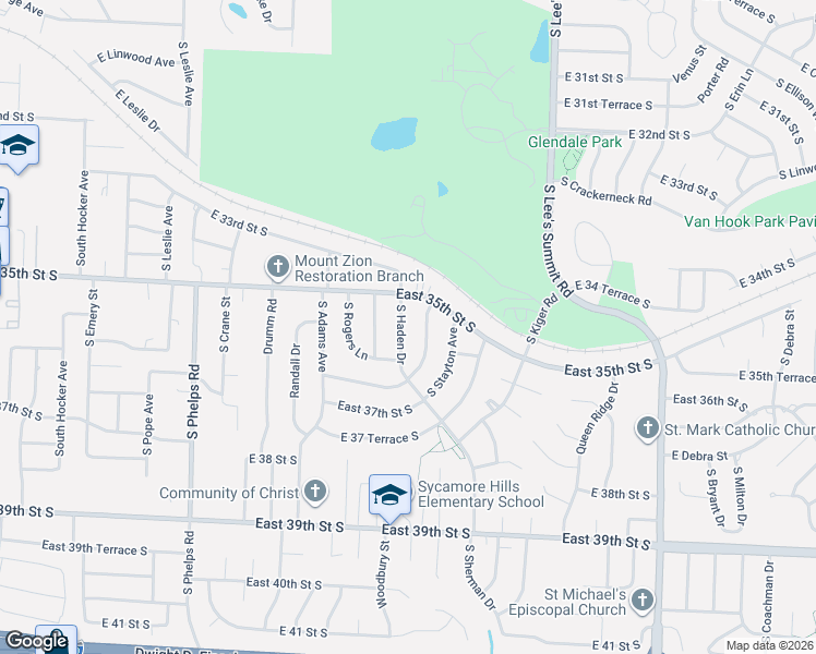 map of restaurants, bars, coffee shops, grocery stores, and more near 3514 Woodbury Street in Independence