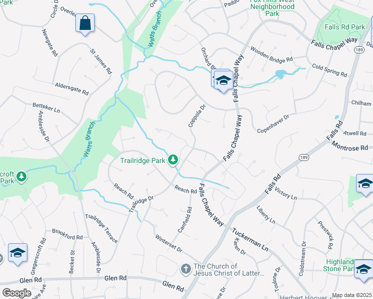 map of restaurants, bars, coffee shops, grocery stores, and more near 12135 Bentridge Place in Rockville