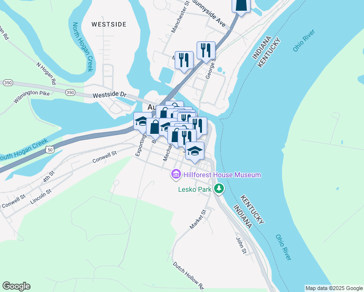 map of restaurants, bars, coffee shops, grocery stores, and more near 304 3rd Street in Aurora