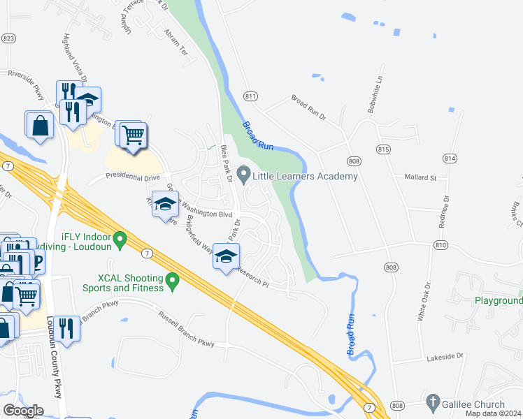 map of restaurants, bars, coffee shops, grocery stores, and more near 45183 Waterpointe Terrace in Ashburn