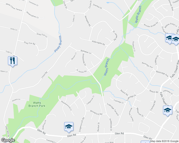 map of restaurants, bars, coffee shops, grocery stores, and more near 12130 Ambleside Drive in Potomac