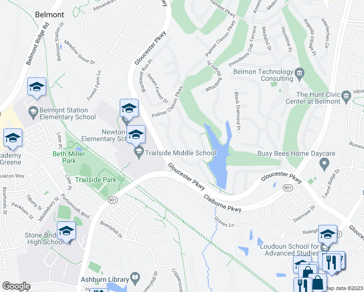 map of restaurants, bars, coffee shops, grocery stores, and more near 20243 Kentucky Oaks Court in Ashburn