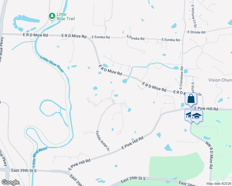 map of restaurants, bars, coffee shops, grocery stores, and more near 3321 South Saddle Ridge Court in Independence
