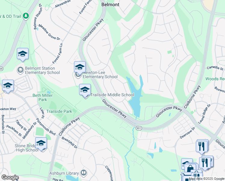map of restaurants, bars, coffee shops, grocery stores, and more near 20243 Kentucky Oaks Court in Ashburn
