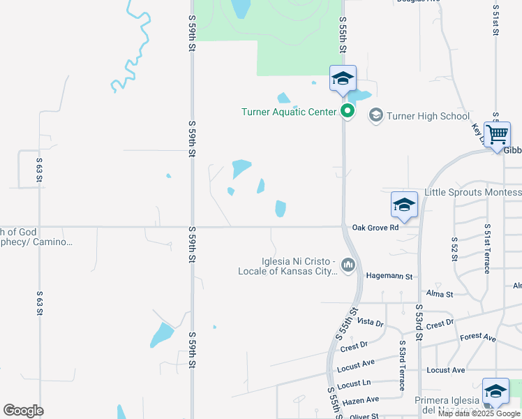 map of restaurants, bars, coffee shops, grocery stores, and more near 5720 Oak Grove Road in Kansas City