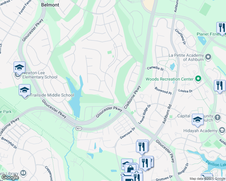 map of restaurants, bars, coffee shops, grocery stores, and more near 20260 Medalist Drive in Ashburn