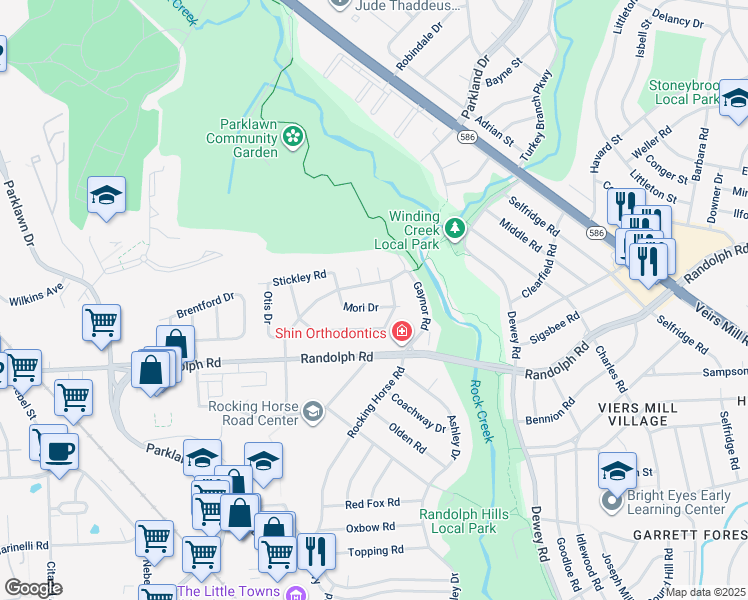 map of restaurants, bars, coffee shops, grocery stores, and more near 4807 Mori Drive in Rockville