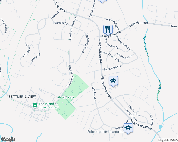 map of restaurants, bars, coffee shops, grocery stores, and more near 1014 Summer Hill Drive in Odenton