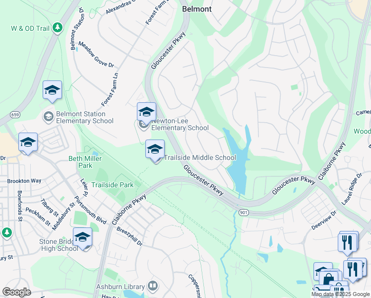 map of restaurants, bars, coffee shops, grocery stores, and more near 20219 Kiawah Island Drive in Ashburn