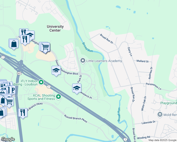 map of restaurants, bars, coffee shops, grocery stores, and more near 45185 Waterpointe Terrace in Ashburn