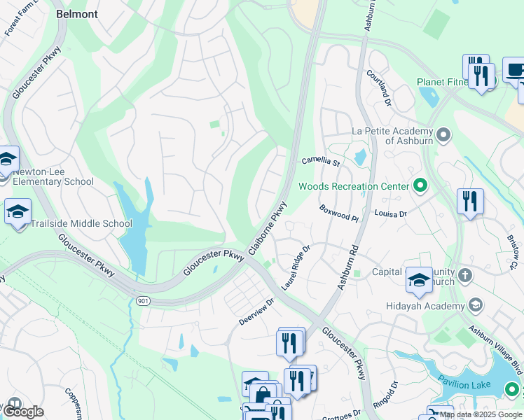 map of restaurants, bars, coffee shops, grocery stores, and more near 20037 Valhalla Square in Ashburn