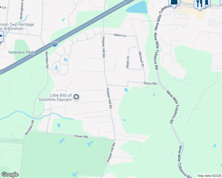 map of restaurants, bars, coffee shops, grocery stores, and more near 535 Davis Road in Cincinnati