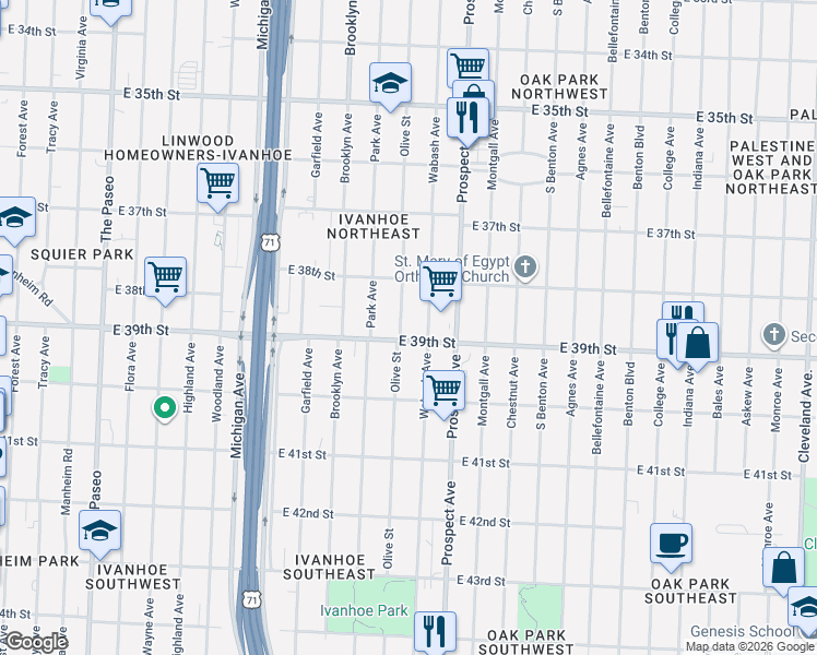 map of restaurants, bars, coffee shops, grocery stores, and more near in Kansas City