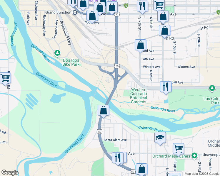 map of restaurants, bars, coffee shops, grocery stores, and more near 445 4th Avenue in Grand Junction