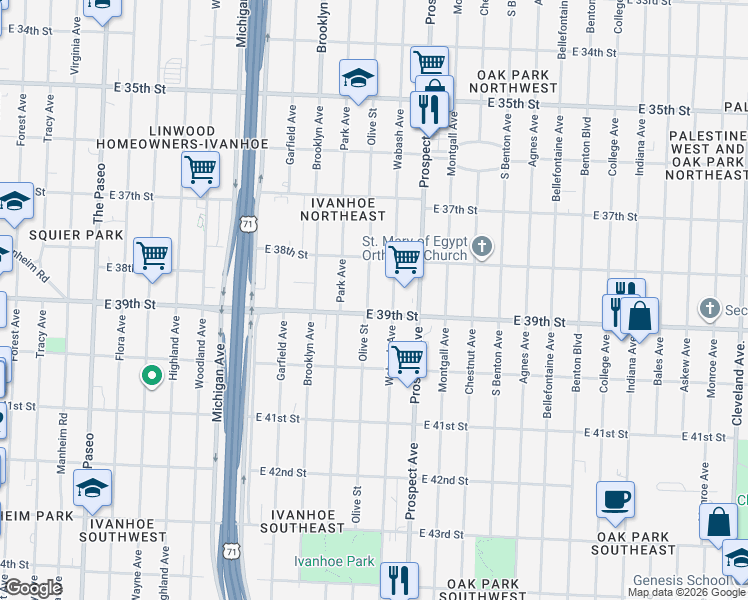 map of restaurants, bars, coffee shops, grocery stores, and more near in Kansas City