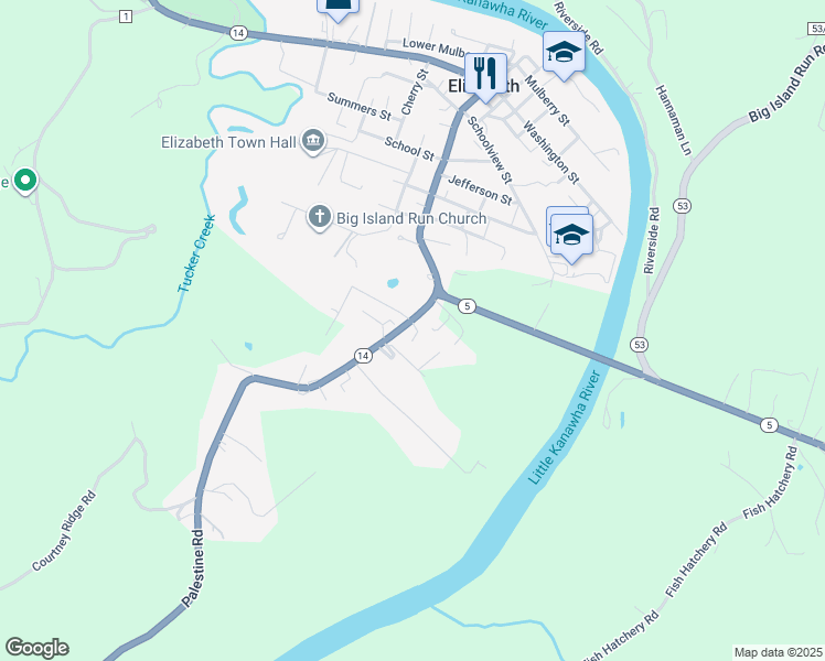 map of restaurants, bars, coffee shops, grocery stores, and more near 111 Court Street in Elizabeth