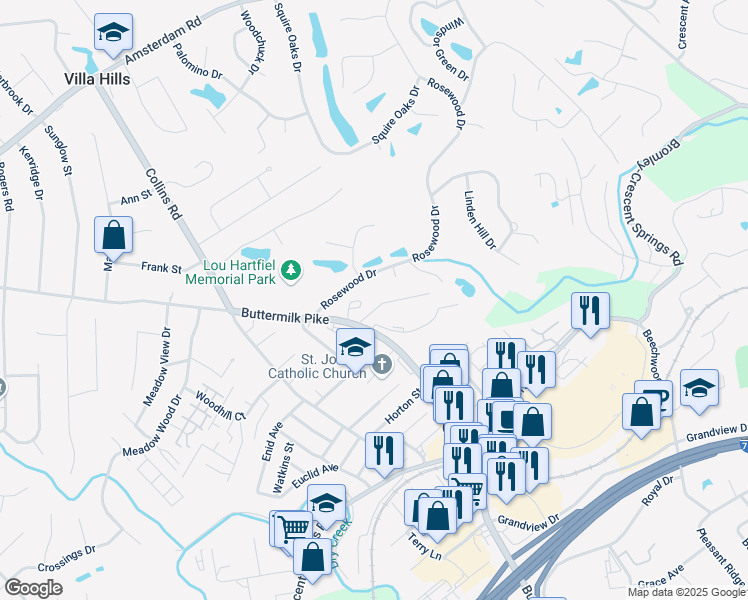 map of restaurants, bars, coffee shops, grocery stores, and more near 2489 High Crossing Drive in Crescent Springs