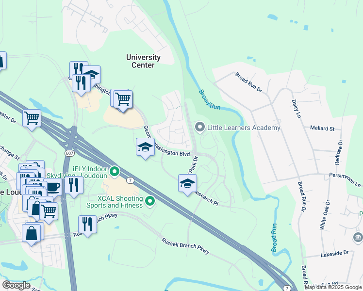 map of restaurants, bars, coffee shops, grocery stores, and more near 45091 Brae Terrace in Ashburn