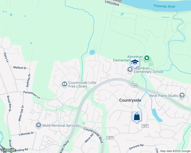 map of restaurants, bars, coffee shops, grocery stores, and more near 14 Fenton Wood Drive in Sterling