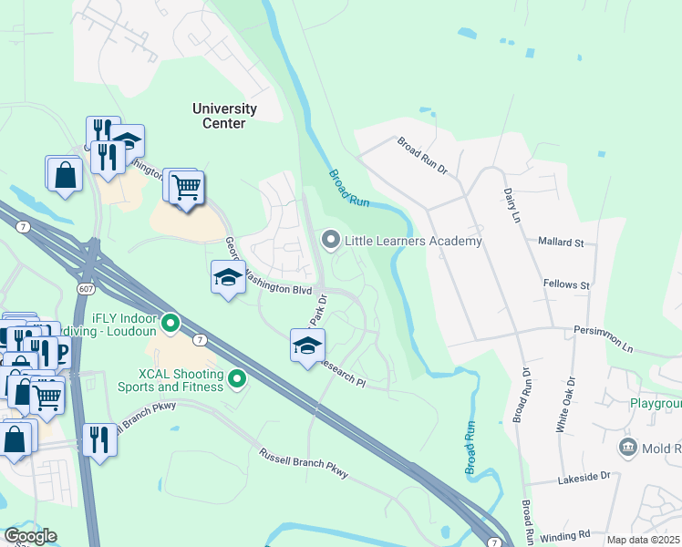 map of restaurants, bars, coffee shops, grocery stores, and more near 45182 Waterpointe Terrace in Ashburn