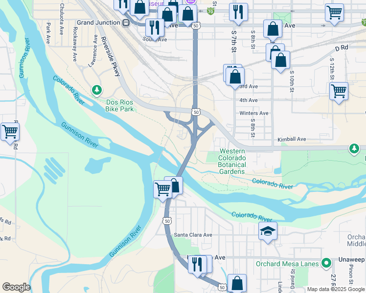 map of restaurants, bars, coffee shops, grocery stores, and more near 445 4th Avenue in Grand Junction