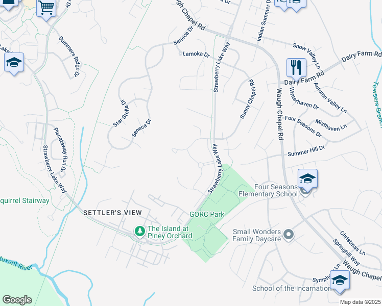 map of restaurants, bars, coffee shops, grocery stores, and more near 2504 Black Oak Way in Odenton
