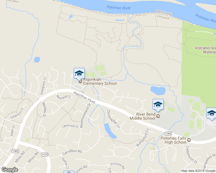 map of restaurants, bars, coffee shops, grocery stores, and more near 20 Griswold Court in Sterling