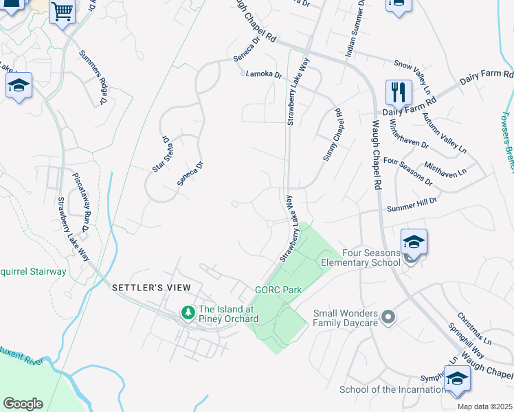 map of restaurants, bars, coffee shops, grocery stores, and more near 2504 Black Oak Way in Odenton