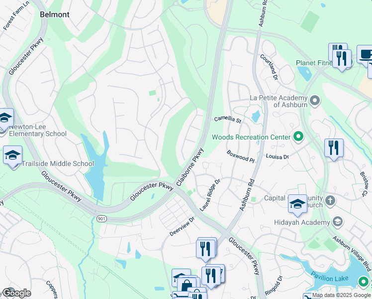 map of restaurants, bars, coffee shops, grocery stores, and more near 20045 Valhalla Square in Ashburn