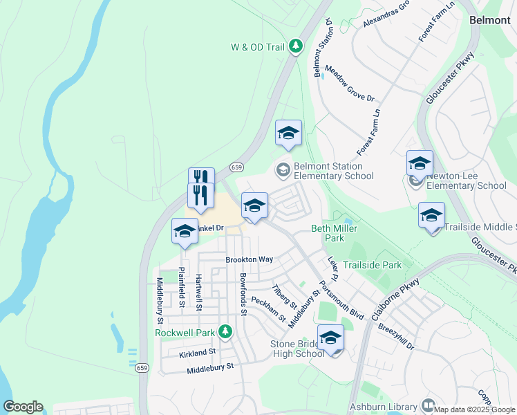 map of restaurants, bars, coffee shops, grocery stores, and more near 20292 Nightwatch Street in Ashburn