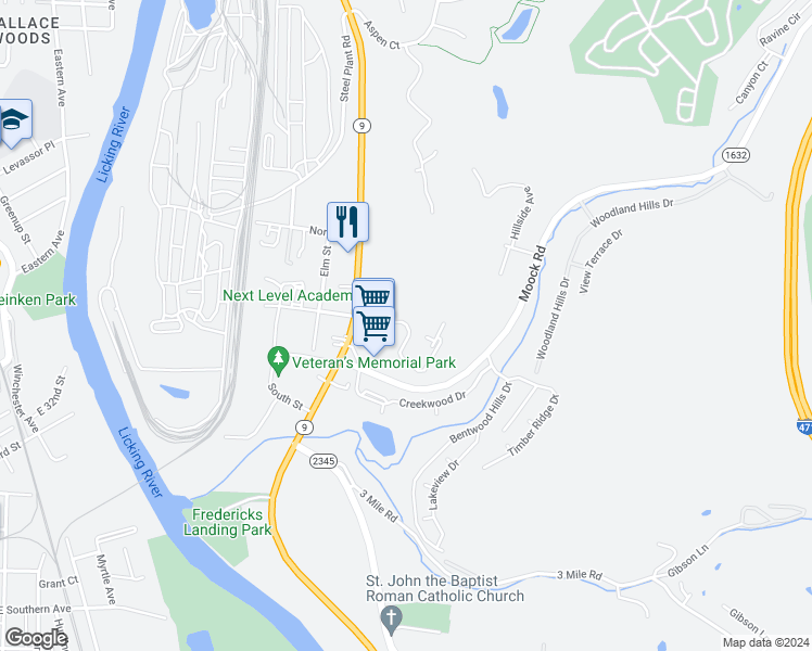 map of restaurants, bars, coffee shops, grocery stores, and more near 30 Vista Point Drive in Wilder
