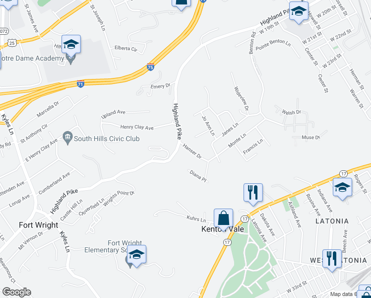 map of restaurants, bars, coffee shops, grocery stores, and more near 2233 Hanser Drive in Covington