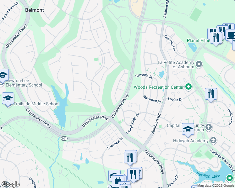 map of restaurants, bars, coffee shops, grocery stores, and more near 20047 Valhalla Square in Ashburn