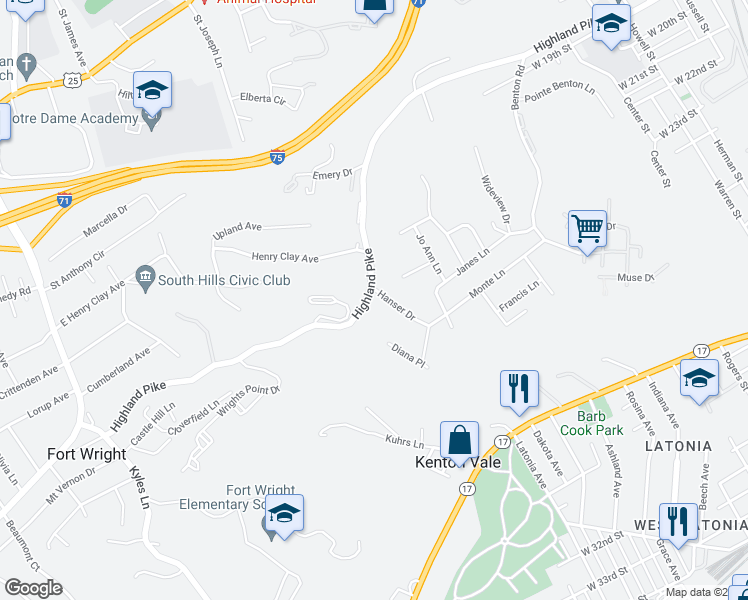 map of restaurants, bars, coffee shops, grocery stores, and more near 914 Loraine Court in Covington
