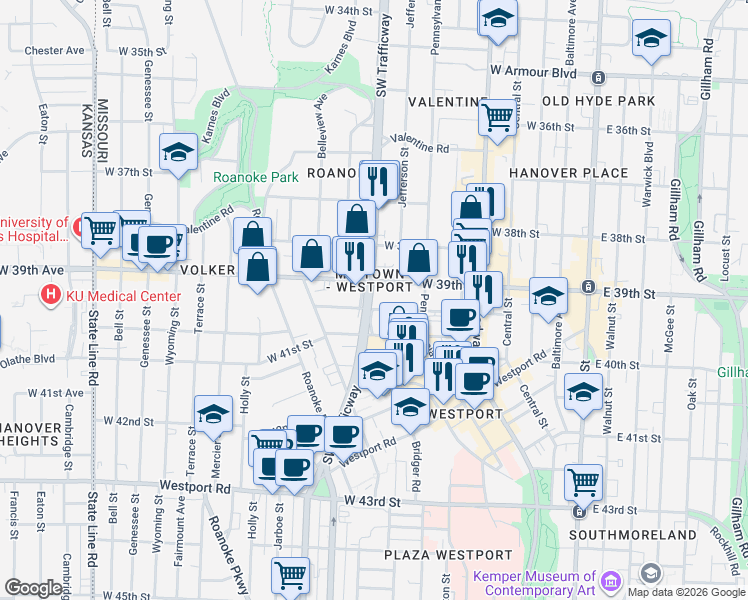 map of restaurants, bars, coffee shops, grocery stores, and more near in Kansas City