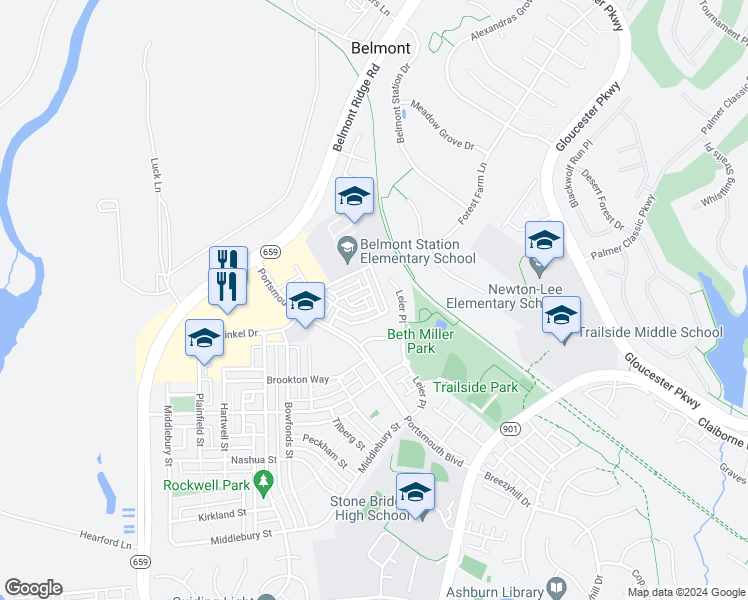 map of restaurants, bars, coffee shops, grocery stores, and more near 20230 Macglashan Terrace in Ashburn